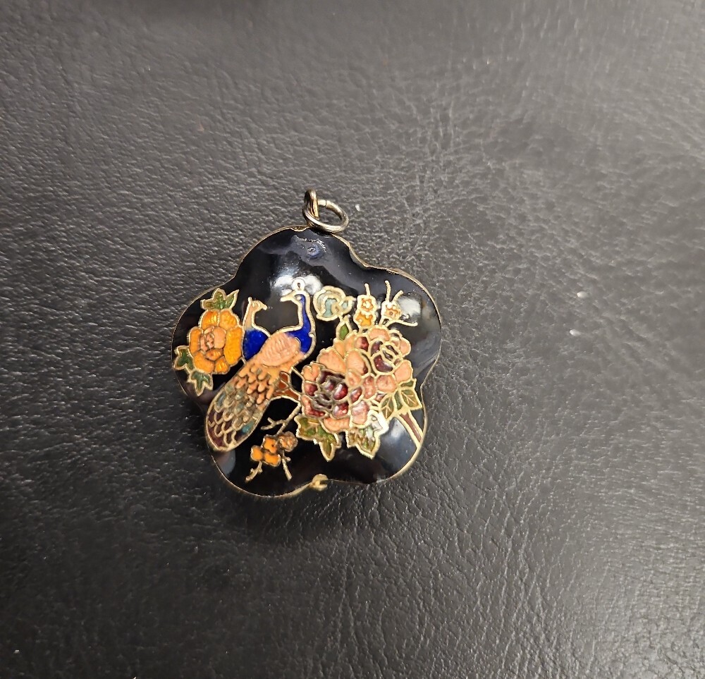 Vintage Cloisonne Enamel Peacock Pendant - Picture 5 of 7